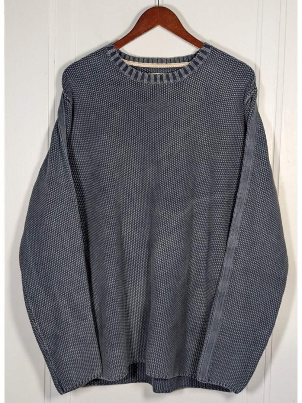 Carbon 2 Cobalt Sweater Mens Size XL Blue Waffle Knit Pullover Cotton Raglan